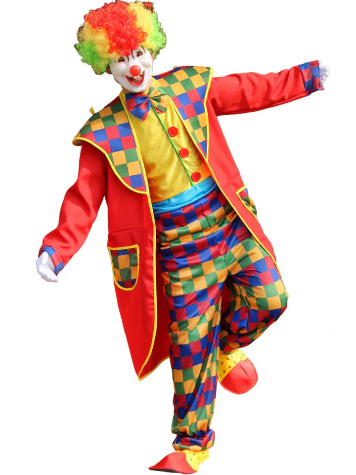 Déguisement de clown professionnel multicolore pour homme/femme, polyester.