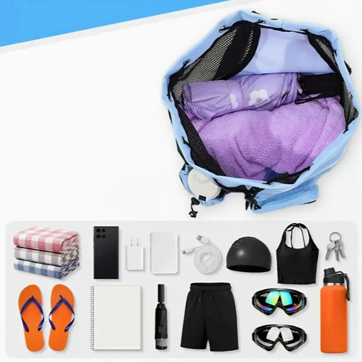Sac à dos filet léger et spacieux pour la plage, la piscine et les activités estivales. Parfait pour les serviettes.