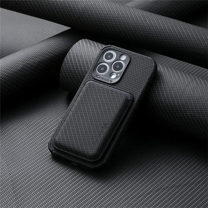 Coque portefeuille iPhone MagSafe élégante, protection antichoc avec fentes pour cartes.