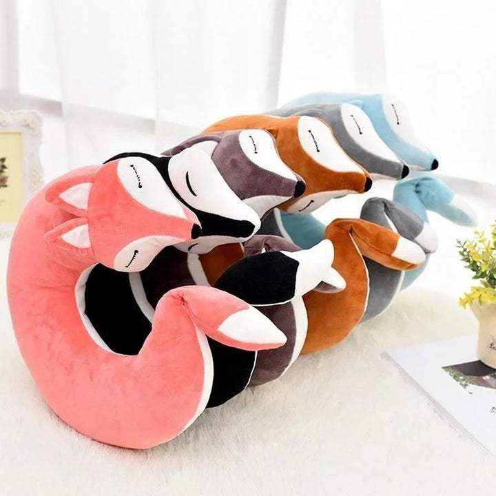 Oreiller de voyage ergonomique renard. Confort optimal pour le cou des enfants et adultes en avion, voiture ou train.