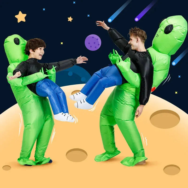 Déguisement gonflable unisexe alien vert pour fêtes, cosplay ou Halloween. Amusant pour adultes et enfants.