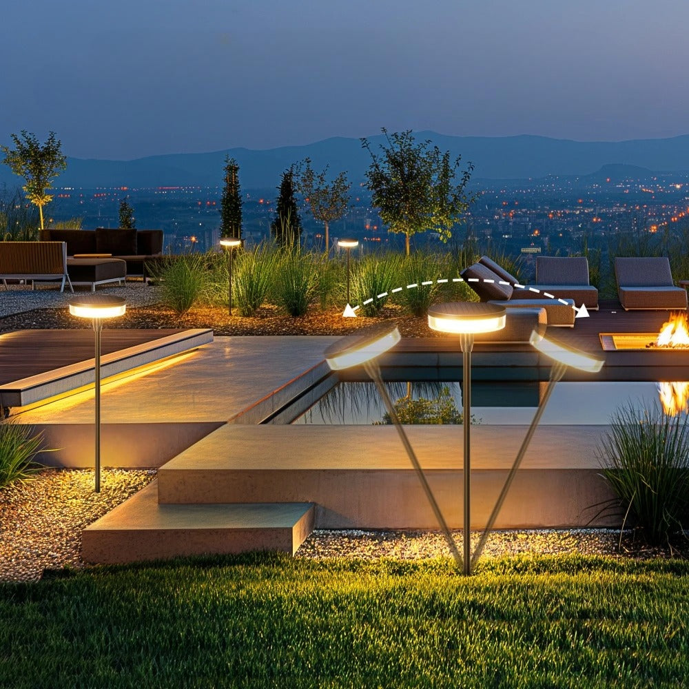 Lampe LED solaire oscillante pour terrasse, apportant l'effet lucioles au jardin.
