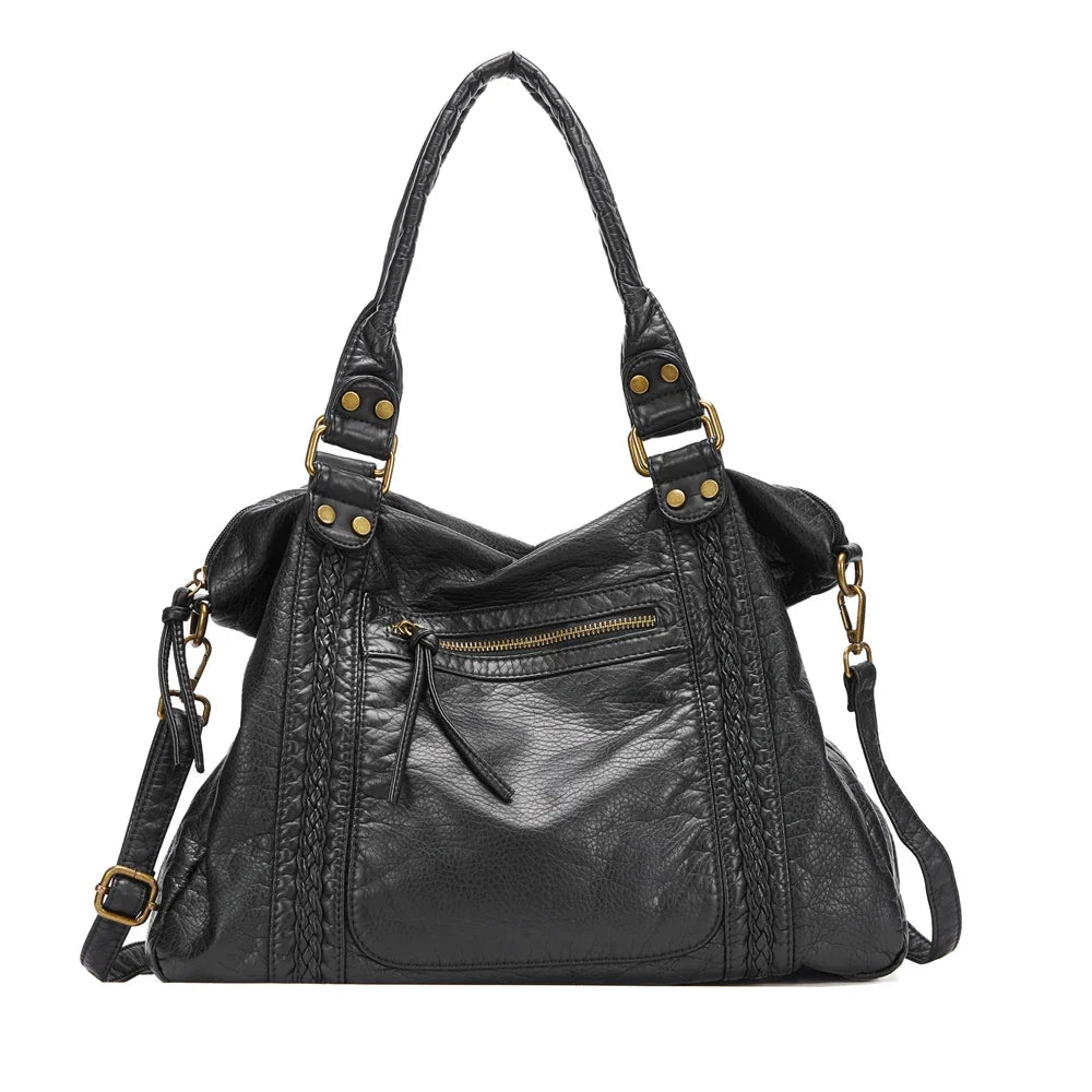 Sac de cours vintage femme élégant, grand sac hobo synthétique avec bandoulière confortable.