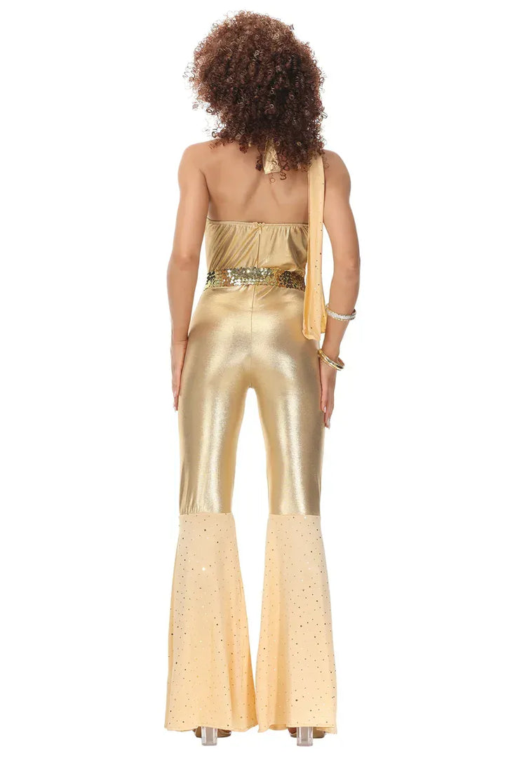 Détail du tissu brillant du déguisement années 80 disco. Couleurs vives rétro pour un costume de fête mémorable.