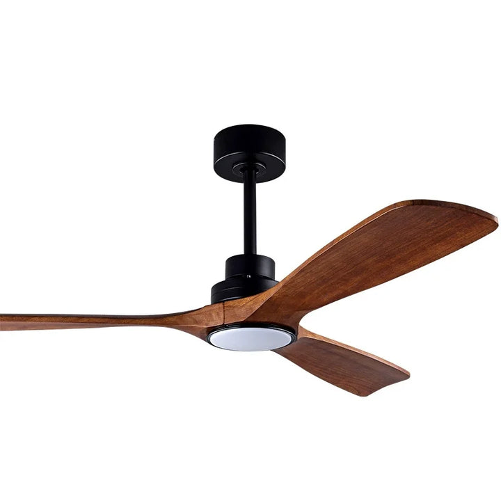 Ventilateur de plafond moderne en bois, éclairage LED intégré, silencieux. Idéal pour intérieur et confort maison.