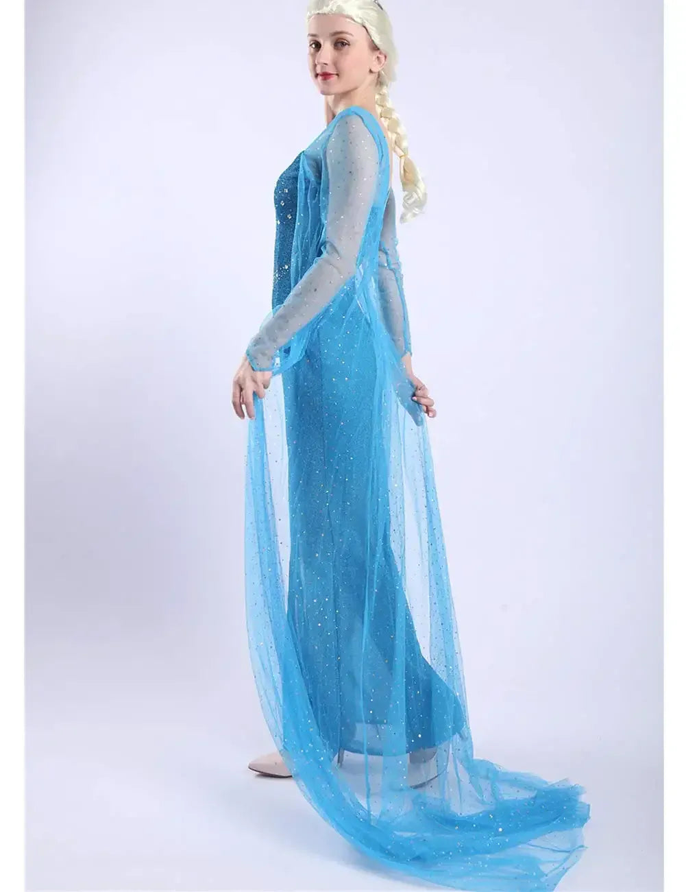 Magnifique robe de déguisement femme bleu glacier, idéale pour cosplay, carnaval ou soirée festive et magique.