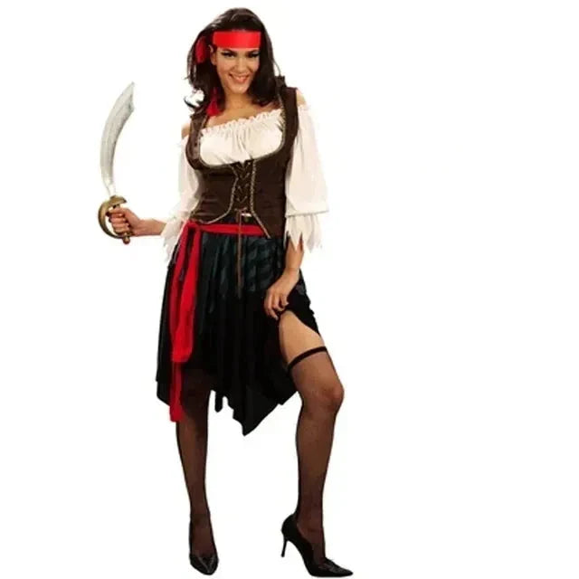 Costume d'aventure pirate homme et femme, chic et authentique, pour fête ou événement à thème.
