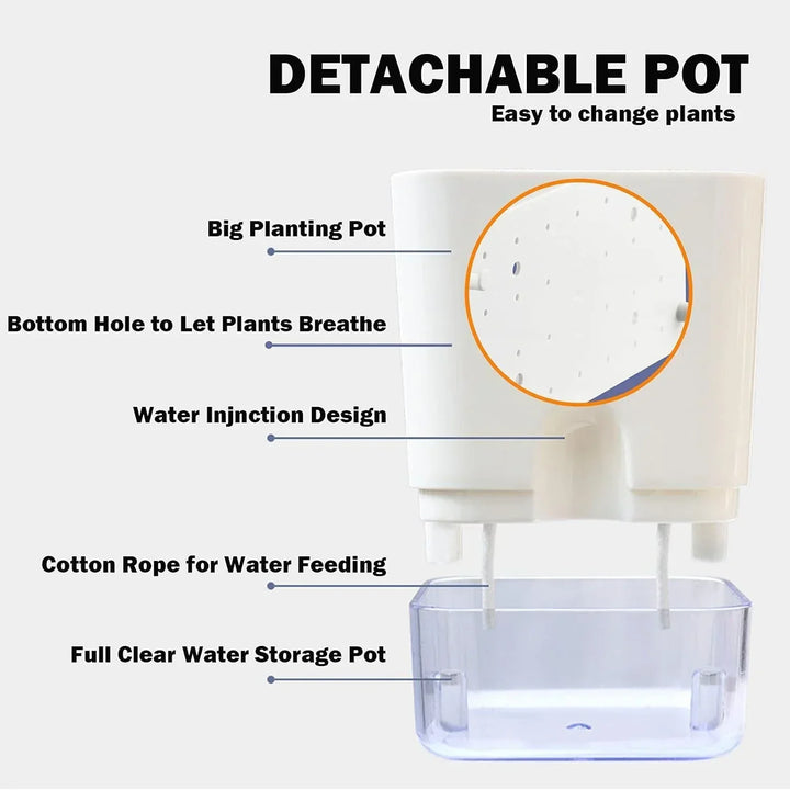 Pot de fleurs autonome avec indicateur d'eau. Idéal plantes d'intérieur, entretien facile, jardinage smart.