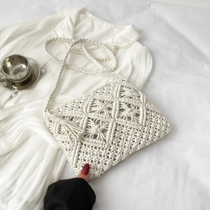 Sac Calcata bohème artisanal en coton, petit et léger, parfait pour femme, bandoulière, été et voyage.
