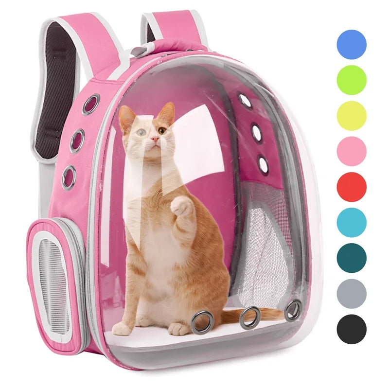 Sac à dos PetRoyale pour chat. Design transparent, confort maximum et sécurité renforcée pour toutes sorties.