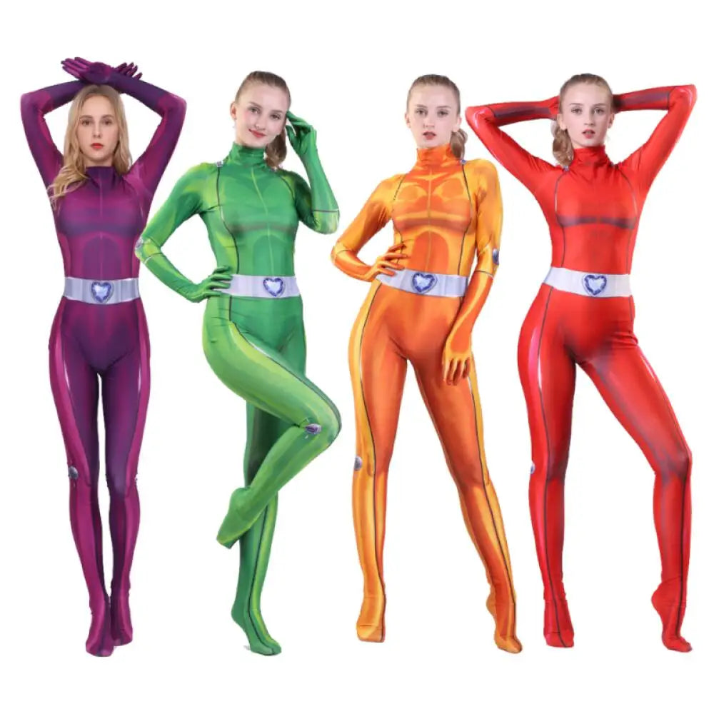 Déguisement cosplay Totally Spies Sam vert pour femme, tenue espionne polyester. Idéal Halloween, soirée à thème.