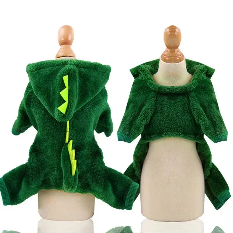 Costume dinosaure polaire chaud pour petit chien ou chat. Accessoire animal mignon et confortable pour l'hiver ou Halloween.