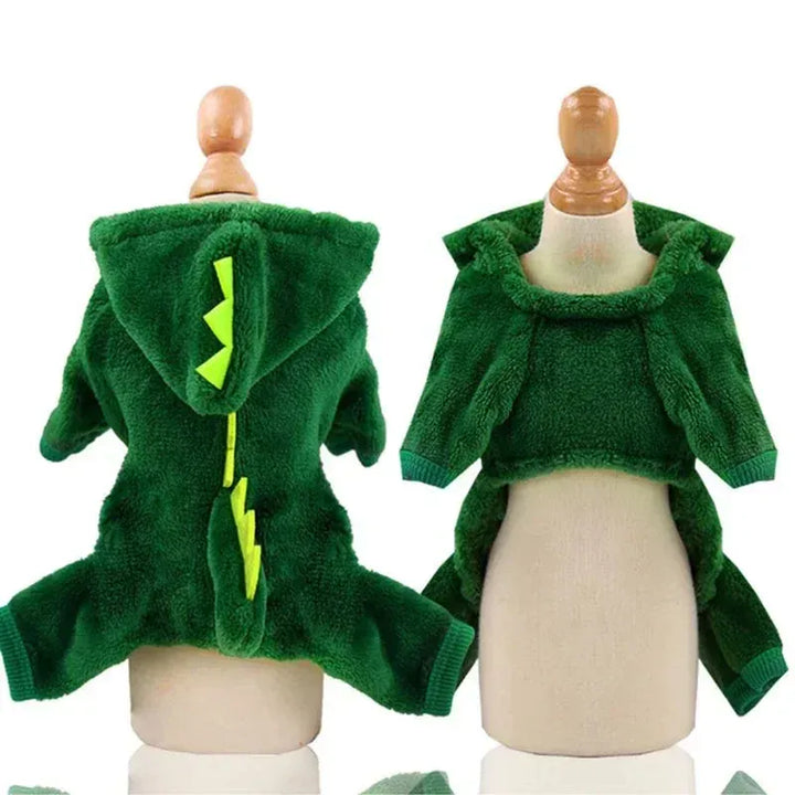 Costume dinosaure polaire chaud pour petit chien ou chat. Accessoire animal mignon et confortable pour l'hiver ou Halloween.