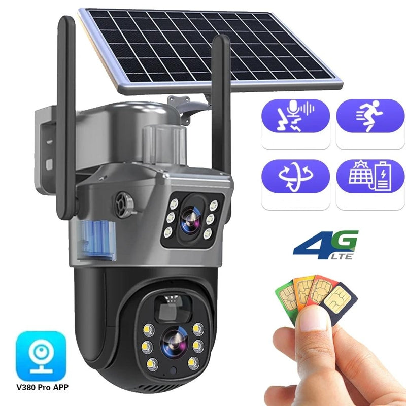 Caméra de surveillance solaire extérieure 4K autonome sans fil, sécurité domicile/propriété étanche.