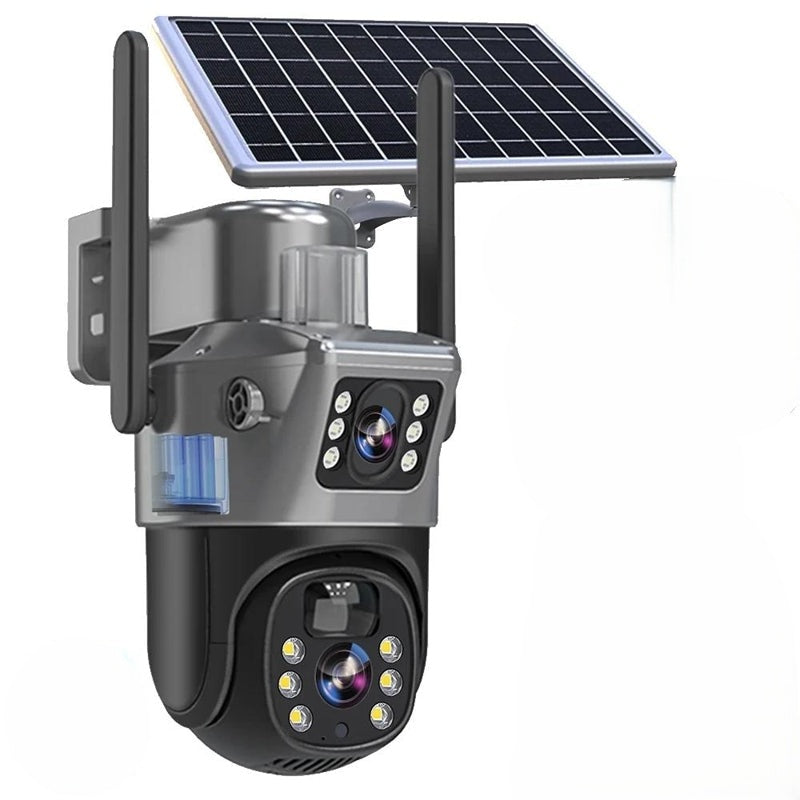 Caméra de sécurité solaire 4K sans fil PTZ extérieure, étanche, 4G/WiFi pour surveillance propriété.
