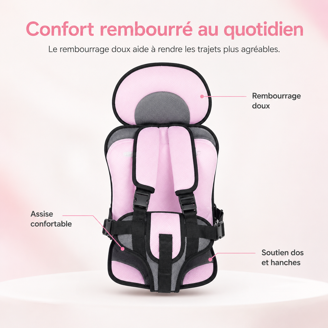 Siège auto portable et léger, idéal pour les déplacements et voyages en famille en toute sécurité.