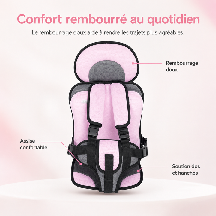 Siège auto portable et léger, idéal pour les déplacements et voyages en famille en toute sécurité.