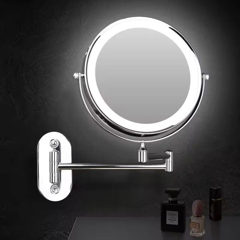 Miroir mural rechargeable LumiAura, LED avec lumière réglable, idéal pour salle de bain et beauté.