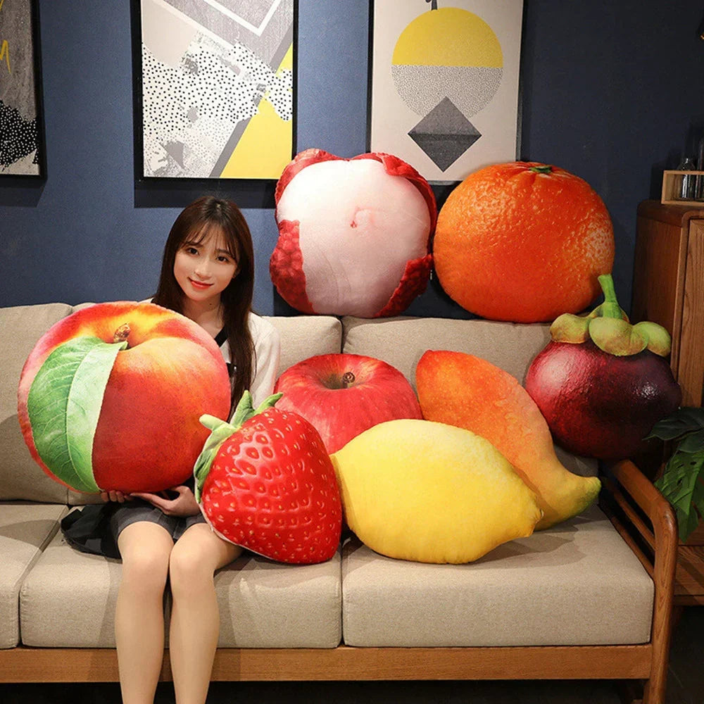 Coussin géant fruit en peluche, doux, réaliste et très confortable, idéal pour la détente à la maison.