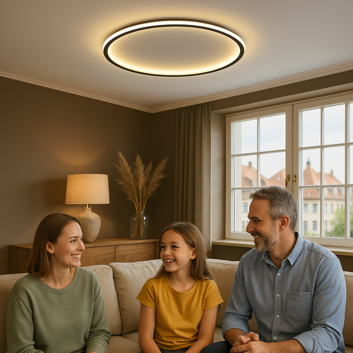 Plafonnier LED élégant et moderne. Design scandinave, dimmable. Parfait pour salle à manger.