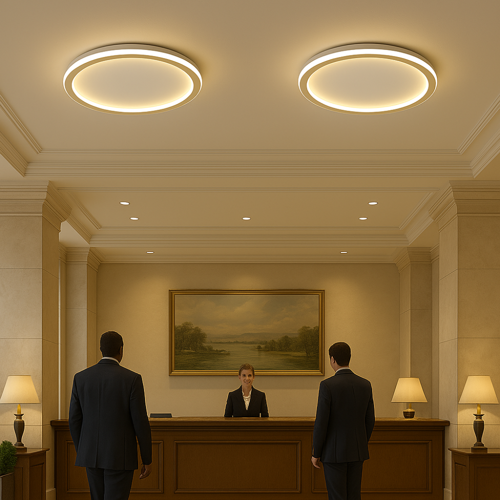 Éclairage LED scandinave pour couloir. Plafonnier moderne et dimmable, économie d'énergie.