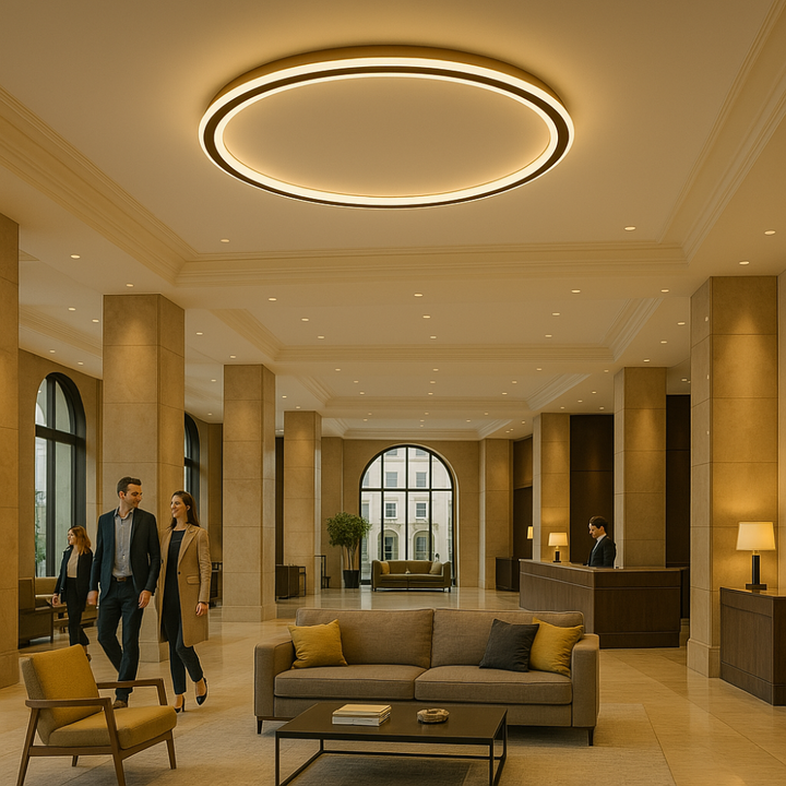 Plafonnier LED minimaliste scandinave. Lumière dimmable pour éclairer salon, salle à manger.