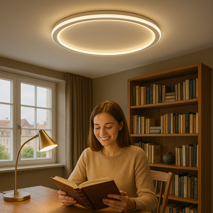 Plafonnier LED moderne et minimaliste. Style scandinave, lumière dimmable pour votre intérieur.
