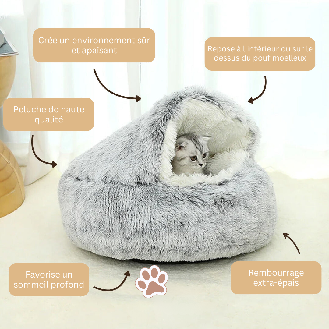 Lit chat CozyPaws design, confort et bien-être anti-stress pour animaux, lavable et pratique.