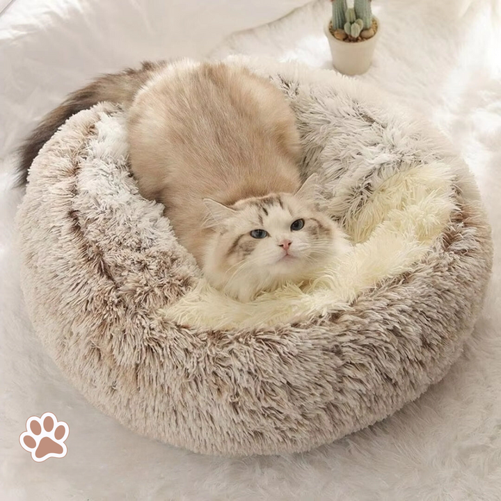 Lit CozyPaws pour la sérénité du chat, coussin moelleux et sécurisant, lavable et confortable.