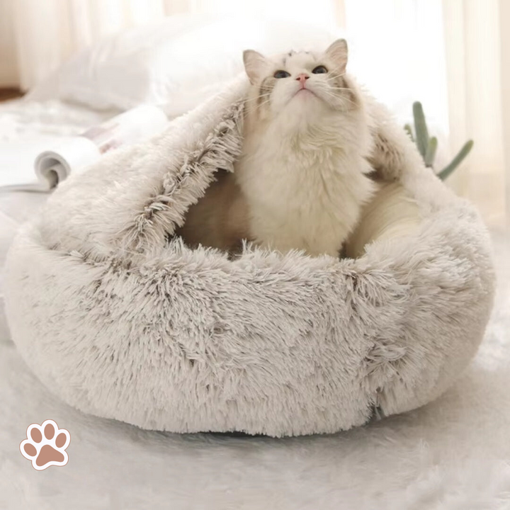 Lit rond ultra-doux pour chat et petit chien, anti-stress, favorise la détente et le sommeil.