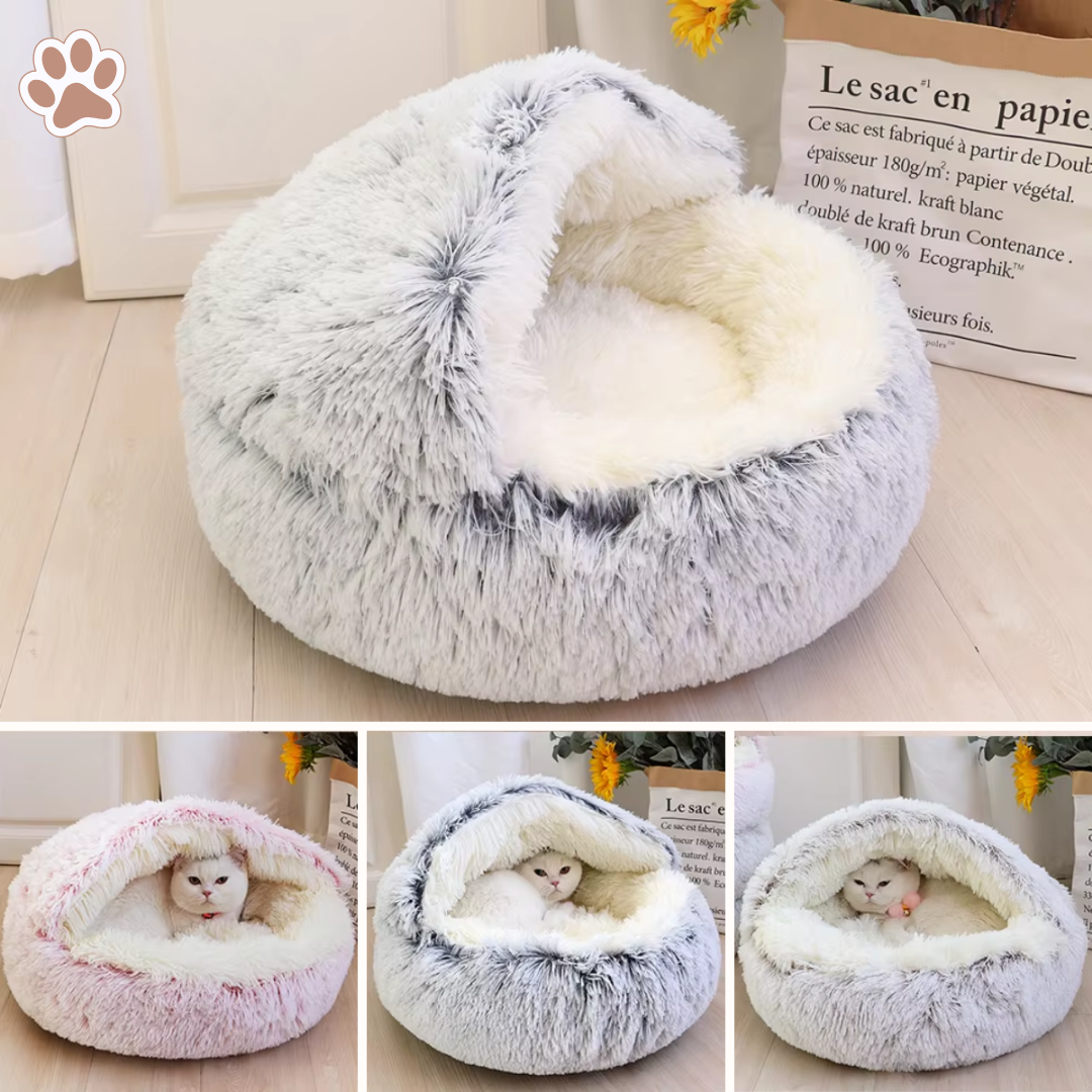 Lit douillet anti-stress pour chat, forme ronde apaisante, confort et sérénité CozyPaws.