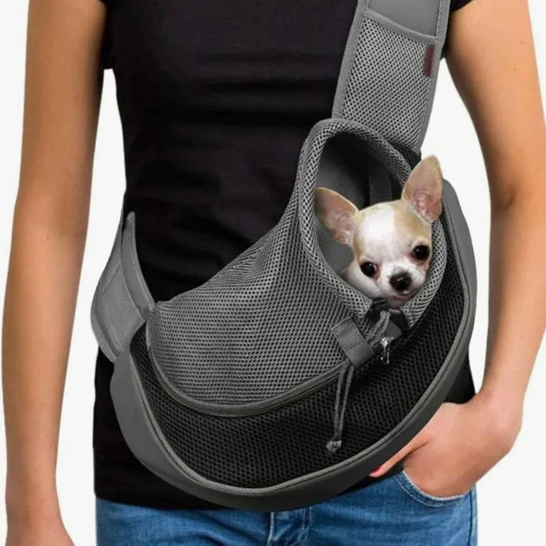 Sac de transport ergonomique et respirant pour petits animaux, facile à transporter.