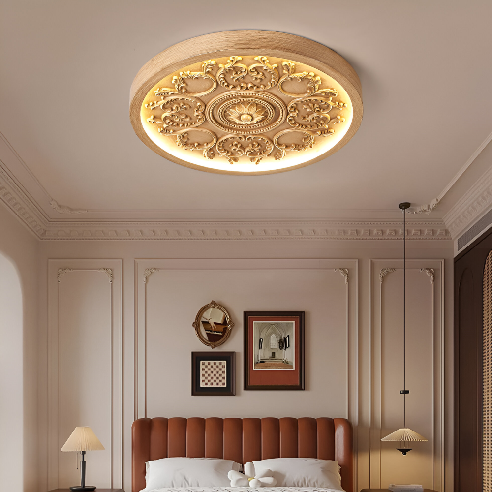 Luminaire LED dimmable de plafond, design sculpté unique, parfait pour chambre ou salon.