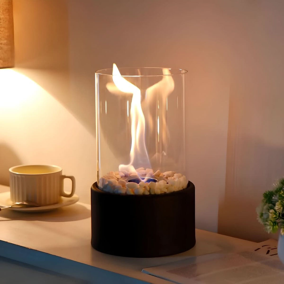 Cheminée portable bioéthanol d'extérieur, parfaite pour une ambiance cosy sur terrasse ou balcon.