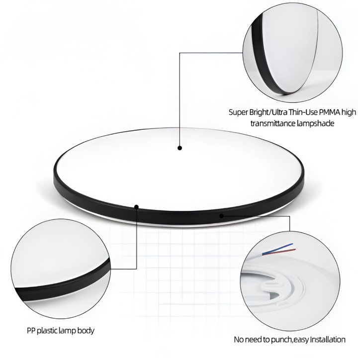 Plafonnier LED blanc, rond et moderne, crée une atmosphère lumineuse et agréable.
