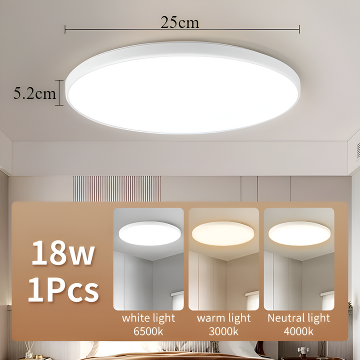 Plafonnier LED moderne, forme ronde, ultra fine, pour un éclairage d'appoint sophistiqué.