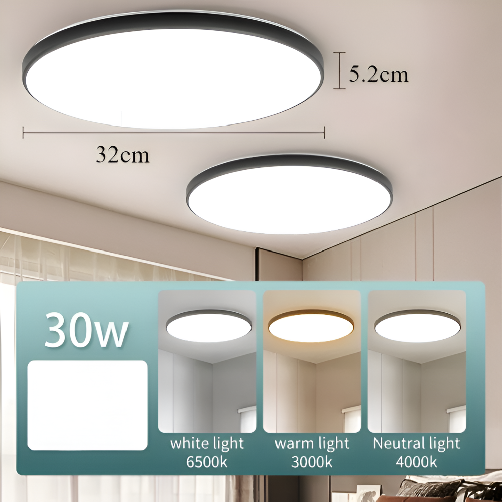 Éclairage LED contemporain : plafonnier ultra fin, rond, idéal pour une entrée lumineuse.