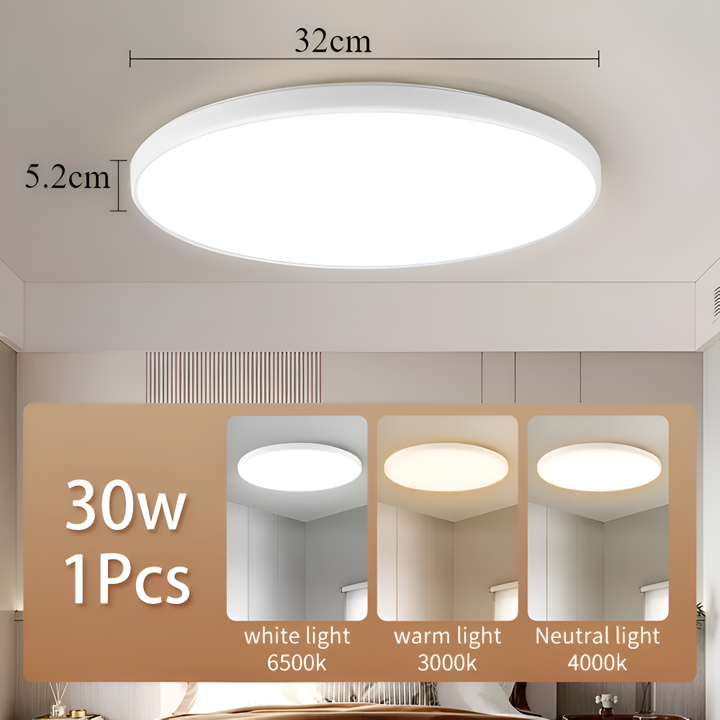 Plafonnier LED noir, ultra fin, rond, une solution d'éclairage moderne et discrète.