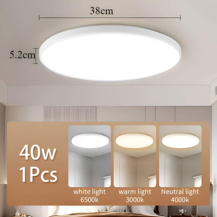 Lumière vive : plafonnier LED rond, ultra fin, idéal pour un éclairage général moderne.