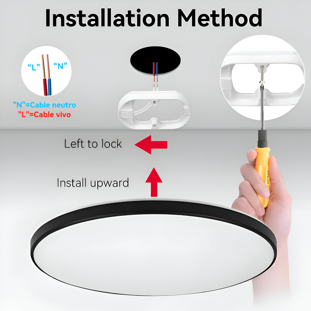 Plafonnier LED noir, rond, ultra fin, crée une ambiance sophistiquée dans le salon.