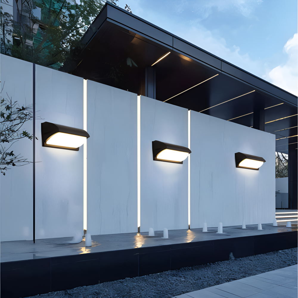 Lampe murale LED extérieure design nordique, lumière chaude/froide, élégance et fonctionnalité.
