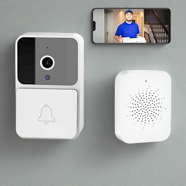 Sonnette connectée WiFi LuxGuard avec caméra HD, détection de mouvement pour sécurité maison intelligente.