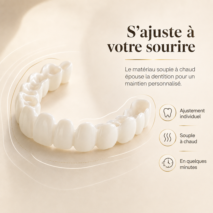 Transformation du sourire : facettes dentaires pour des dents blanches, uniformes et esthétiques, amovibles.