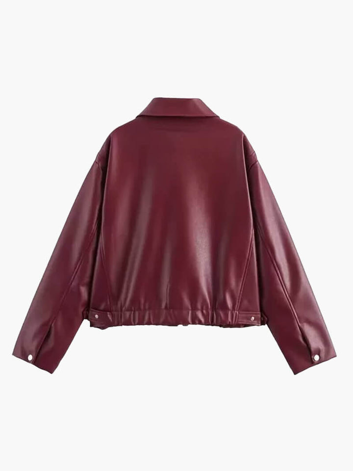 Veste femme oversize bordeaux zippée, alliant confort et élégance urbaine pour le quotidien.