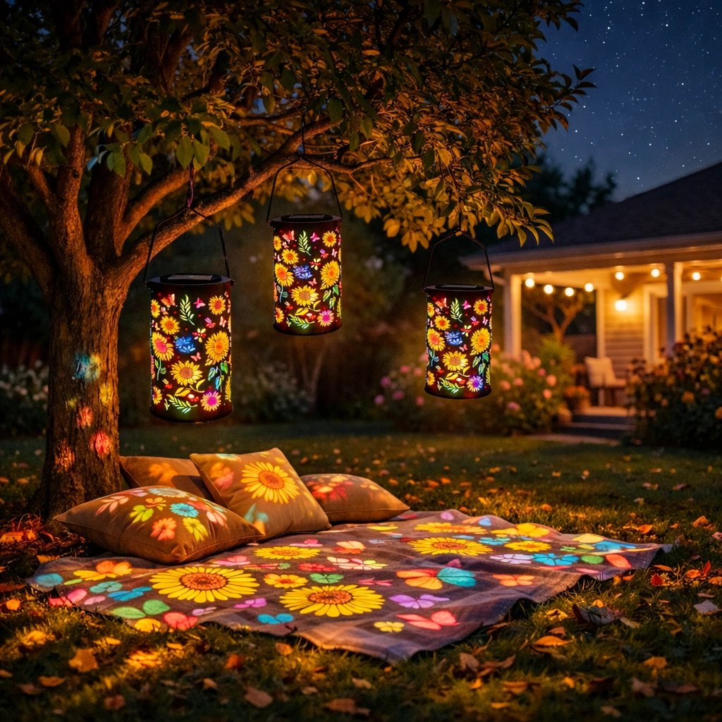 Lumière d'ambiance, lanterne solaire en métal découpé motif papillon. Parfaite pour jardin et terrasse.
