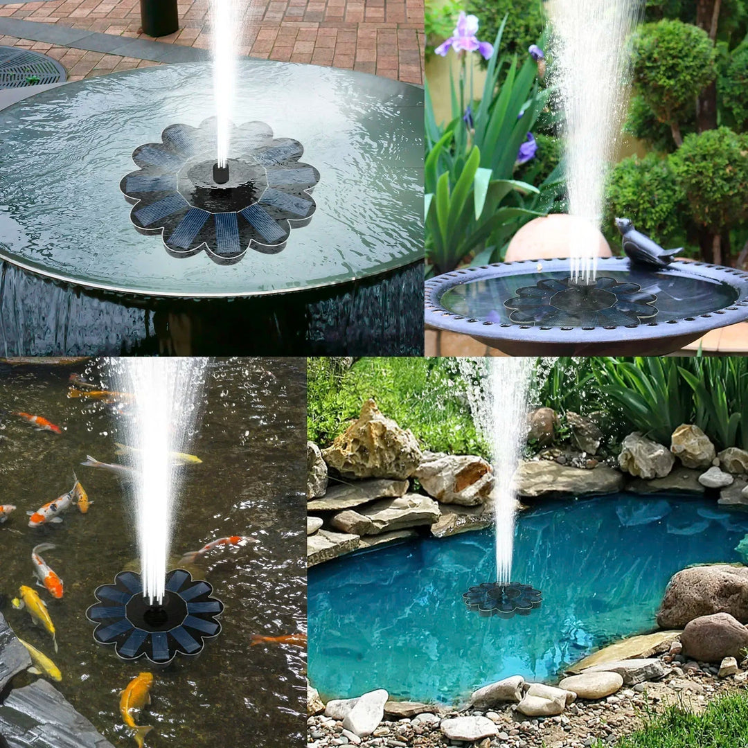 Fontaine solaire flottante pour jardin avec 5 jets, idéale pour bassin ou étang. Décoration extérieure écologique.
