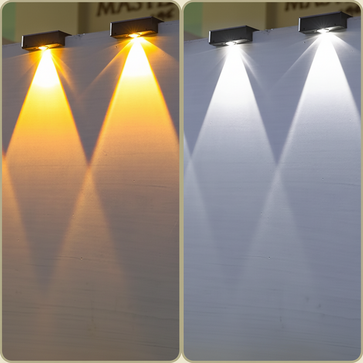 Lampe solaire LED étanche pour éclairage de jardin, terrasse ou allée extérieure, résistant aux intempéries.