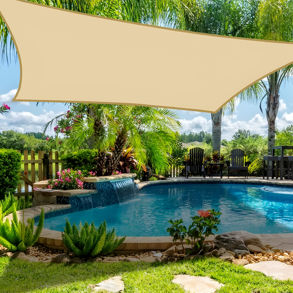 Voile solaire rectangulaire pour jardin et terrasse. Ombre et fraîcheur garanties, protection UV efficace.