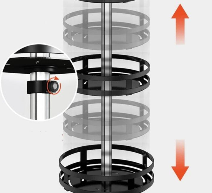 Organisation optimale avec cette étagère rotative 360° en acier inox pour cuisine ou salle de bain.