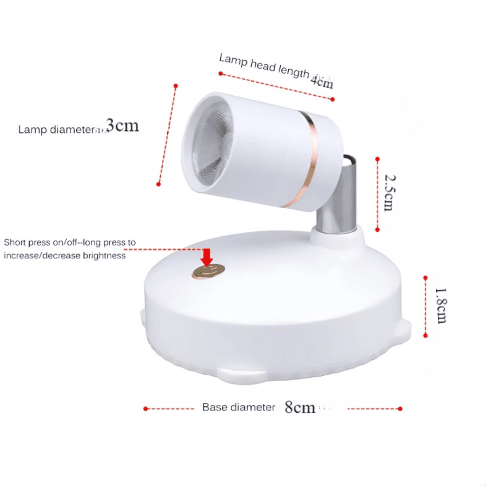 Spot LED sans fil à basse consommation, idéal pour un éclairage d'accentuation pratique et discret.
